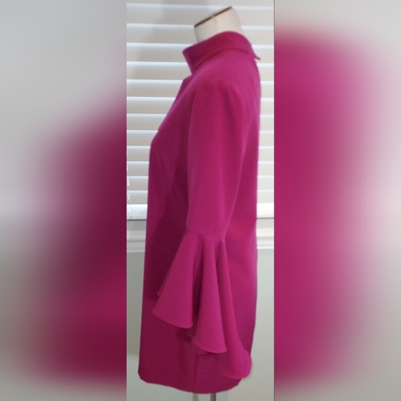 Milly Violet High Neck V Peep Front & Back Bell Sleeve Dress with Small Flaw - Picture 4 of 11
